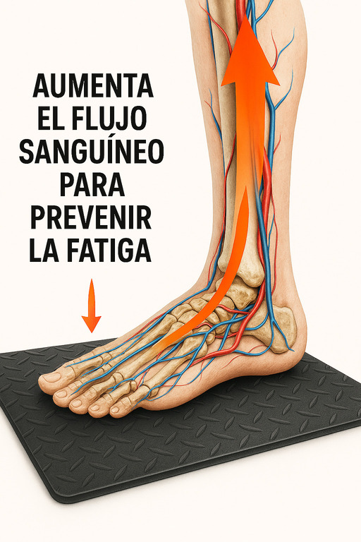 Ilustración del aumento del flujo sanguíneo gracias a un tapete antifatiga.