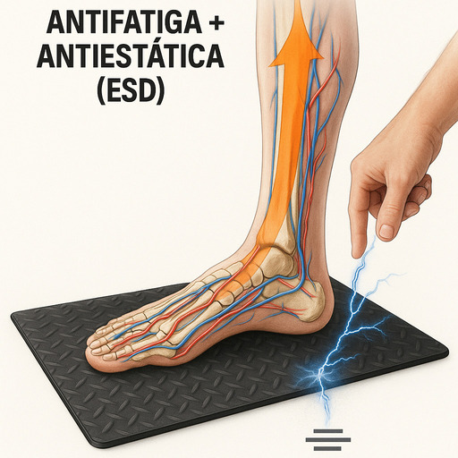 Ilustración del doble beneficio: aumento del flujo sanguíneo y protección contra descargas electrostáticas (ESD).